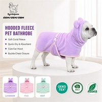 Peignoir de bain pour chien en microfibre corail, serviette de séchage rapide pour animaux de compagnie avec capuche oreilles mignonnes et boucle réglable pour chiens et chats