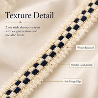 Ruban en dentelle tissée à carreaux blancs marine de 2 cm avec accent doré pour la couture de vêtements, sacs et décorations DIY