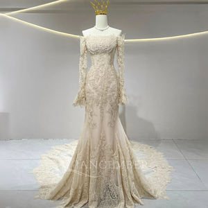 Jancember JFH16 Elegante Abito da Sposa a Sirena con Scollo a Barca, Champagne, Slim Fit, con Ricami in Pizzo - Product Image 5