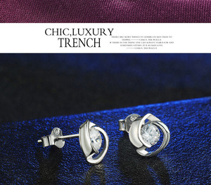 925 <b>silver</b> needle, white gold zircon <b>stud</b> <b>earrings</b> for women with swan and diamond-encrusted flower - Product Image 6