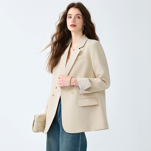 Women's Grey Blazer Solid Color Worsted Fabric Double Button Design Cross Border Casual Elegant High End Style - Product Image 4