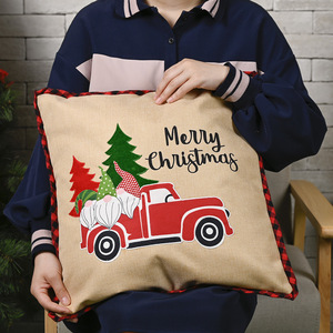 DAMAI Christmas Pillow Cover 48x48cm <b>Red</b> Truck Tree Design Home <b>Sofa</b> Decorative Cushion Cover Holiday Decoration - Product Image 3