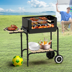 Double Layer Multi Functional Barbecue Grill Cart Square Box Charcoal Outdoor BBQ Grill With Wheels And Storage Shelf - Product Image 1