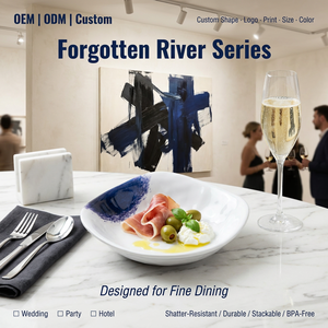 Plato Cuadrado de Melamina con Relieve OEM ODM de 5 Pulgadas para Aperitivos y Guarniciones, Libre de BPA, Resistente a Caídas, Diseño Indigo Splatter, para Cafetería y Bistro - Product Image 1