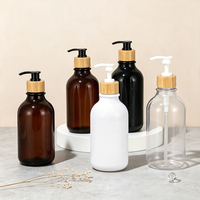 Botol Kosong Plastik 300ml 500ml untuk Sabun Mandi, Botol Pompa Lotion Bambu untuk Sampo dan Kondisioner, Sampel Gratis