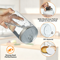 Pot de conservation alimentaire en plastique transparent avec anneau de serrage à vis en PET de calibre 85 mm, récipient hermétique, plusieurs couvercles en option