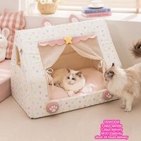 Maison pour chats de luxe moderne en maille fantaisie à pois, en peluche douce, en soie glacée, en mousse de galet ultra-douce, en éponge et en coton PP