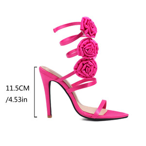 Sandales pour femmes à lanières enveloppantes avec fleurs, tendance été 2024, talons - Product Image 6
