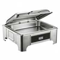 Edelstahl Elektrischer Chafing Dish mit Manueller Temperaturregelung, Dampfgarung und Warmhaltefunktion, 8L Fassungsvermögen, Quadratisches Design