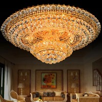 Lustre de plafond en cristal doré de luxe, design rond à boules de cristal, pour salon, hall d'hôtel, salle de banquet