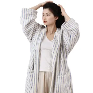 Wholesale Skin-friendly V-neck Bathrobe Terry Cloth with Hood Cotton Fabric