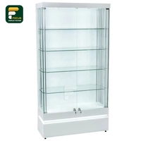 Vitrine de présentation en verre élégante, robuste et écologique, avec éclairage LED, base noire, armoire verrouillable, étagères en verre pour la présentation en magasin