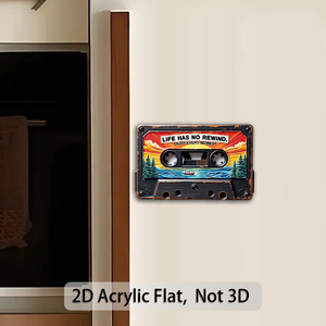 Imán para Refrigerador con Diseño <span class=keywords><strong>de</strong></span> Cinta Cassette Vintage, Inspirado en VHS, con la Frase "La Vida No Tiene Rebobinado", Acrílico <span class=keywords><strong>de</strong></span> Fuerte Adhesión - Product Image 1