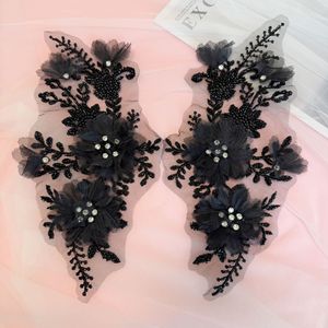 गैंडे के साथ रिल काले 3 डी पुष्प फीता, शादी की पोशाक के लिए हस्तनिर्मित फीता पैच, शाम का गाउन, ब्राइडल घूंघट डेको - Product Image 1