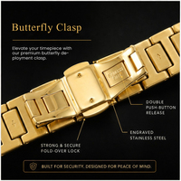 Brushed Polished Gold Metal Watch Strap Solid Stainless Steel Replacement Band Secure Folding Clasp Bracelet