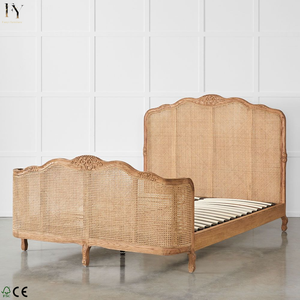 Lit en rotin tressé sculpté à <span class=keywords><strong>la</strong></span> main, style vintage français, grand lit en bois et rotin pour mobilier <span class=keywords><strong>de</strong></span> chambre <span class=keywords><strong>de</strong></span> villa, le plus vendu - Product Image 2
