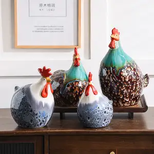 Ornamen ayam betina keramik dekorasi rumah Modern, kerajinan kreatif ayam jantan ornamen meja Tahun zodiak
