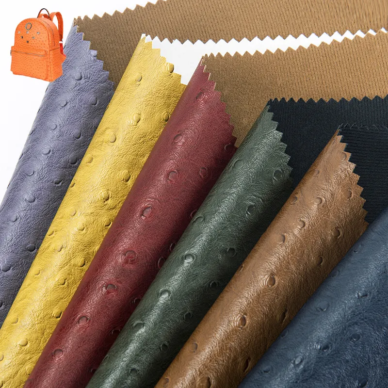 0.8mm Matte for Making Ladies Bag Business Shoes for Sofa Furniture Faux Leather Ostrich Solvent Free PU Leather Woven Printed