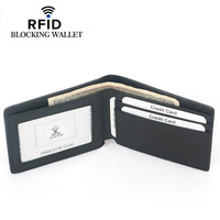 Pemegang kartu kredit saku depan kustom tipis ramping desain minimalis dompet kartu kulit asli penghalang RFID untuk pria