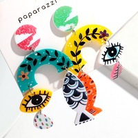 Anting-anting pesta hiperbola personalisasi kreatif, bentuk geometris tidak beraturan, motif bunga, tetesan air, ikan, anting-anting akrilik custom