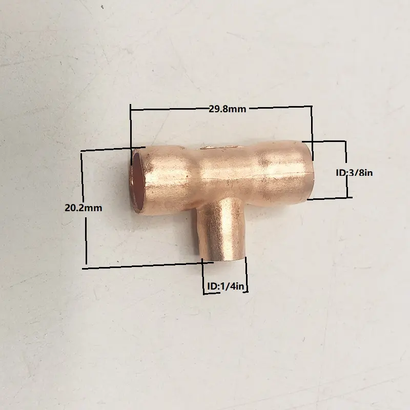 Cooper Reducing Tee 3/8*1/4*3/8 Fitting with Solder Cups for Cop