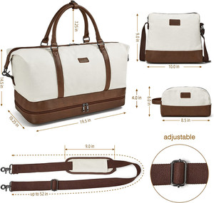 주말 가방 여성 신발 구획 캔버스 밤새 여행 더플 가방 트롤리 슬리브 운반 토트 백 3Pcs 세트 - Product Image 3