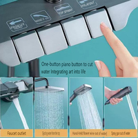 Ensemble de douche de salle de bain contemporain gris anthracite style piano, en acier plastique, avec robinets sur pied chaud/froid et douchette pluie à valve céramique douce, pour hôtels