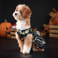 Costume d'Halloween mignon pour chiens, jupe/gilet en satin imprimé citrouille, style fête, lavage à la main uniquement