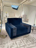 Fauteuil design de luxe italien en velours bleu bicolore, une place, pour salon et villa