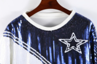 Prêt à expédier : T-shirt à sequins pour femme, style maillot de football des Dallas Cowboys, pour le jour du match