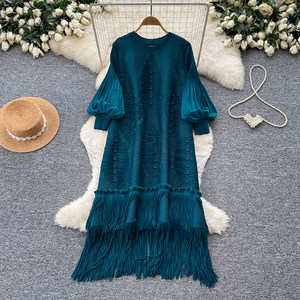 Robes de Direction pour Femmes 2026 – Robe <span class=keywords><strong>Coréenne</strong></span> à Manches Lanterne, Franges, Coupe Trapèze, Élégante, Tendance, Décontractée et Plissée pour le Bureau - Product Image 5