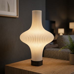 Cream Pleated <b>Small</b> Battery Operated Modern Ribbed <b>Bedside</b> Desk Light USB Rechargeable Decorative <b>Lamp</b> for Bedroom Living Room - Product Image 2