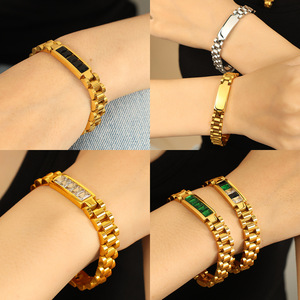Stylish Hip Hop Watch Band Chain Shiny Zircon 18K Gold Plated Titanium Stainless Steel Women <b>Bracelet</b> - Product Image 3