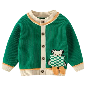 Hot Sale Long Sleeve Round Neck Sweaters for Kids Carton Bear Cardigan Baby Knit