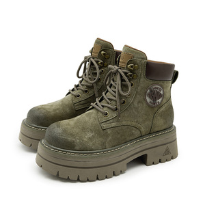 Stivali Chelsea in Pelle da <span class=keywords><strong>Donna</strong></span> con Tacco Grosso 2025 - Stivaletti con Plateau per la Moda Autunnale, Allacciati, per Esterni - Product Image 2