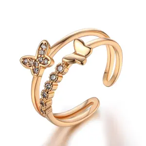 批发新款时尚可爱可调整大小的蝴蝶形状立方氧化锆戒指为女士 R349-5