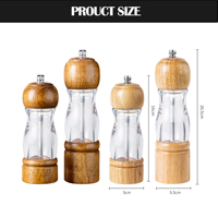 Moulins à sel et à poivre manuels en bois de chêne et acrylique, rechargeables, 6/8 pouces, lot de 2, avec moulin à céramique réglable et plateau en bois