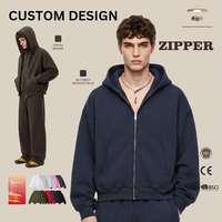 Vente en gros de sweats à capuche zippés personnalisés avec logo privé, en coton mélangé 340G, doublés de polaire, pour hommes, hiver, poche plaquée, multicolores