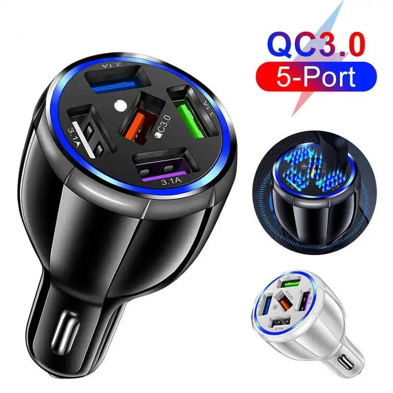 Factory Direct Supply 5 Ports USB Car Charger QC 3.0 Port Phone Fast Charging Adapter 15A Car Charger