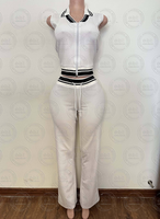 Ensembles de vêtements de détente en tricot gaufré personnalisés pour femme, collection automne 2026 – Veste zippée et pantalon évasé, ensemble 2 pièces pour femme