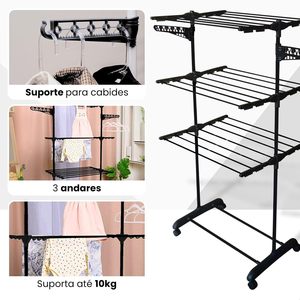 3 tendederos grandes de pie, plegables, ajustables, retráctiles y desmontables, <span class=keywords><strong>con</strong></span> barras y ganchos compactos de metal - Product Image 3