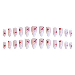 Appuyez sur les ongles beauté français amande ABS faux ongles autocollants 24 pièces français amour <span class=keywords><strong>motif</strong></span> <span class=keywords><strong>manucure</strong></span> conception pour les doigts - Product Image 2