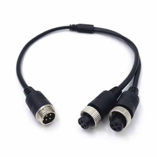 Unified M12 4-Pin Power Y-Splitter Circular Connector Male Female IP67 Custom Cable Harness for Aviation Camera Extension