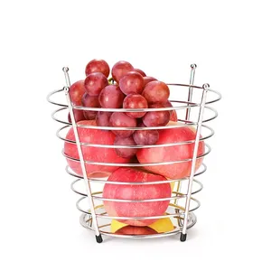 家用台面水果碗架圆形4腿零食桌篮不锈钢水果篮16*23厘米
