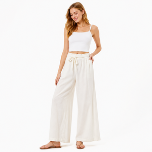 <span class=keywords><strong>Pantaloni</strong></span> Larghi da <span class=keywords><strong>Donna</strong></span> in Lino a Vita Alta <span class=keywords><strong>con</strong></span> Coulisse <span class=keywords><strong>Elastico</strong></span>, <span class=keywords><strong>Pantaloni</strong></span> Palazzo Casual Morbidi Tinta Unita Estivi - Product Image 6