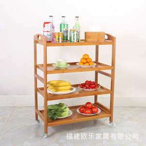 Bamboo hotel food cart, food preparation <b>table</b>, hot pot restaurant tableside vegetable rack, mobile tea rack with wheels, - Product Image 2