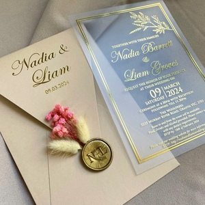 Elegantes Tarjetas de Invitación de Acrílico con Estampado Dorado Verde para Bodas y Graduaciones, Diseño Rectangular Personalizado para Eventos Nupciales - Product Image 4