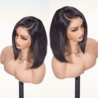 Perruque Bob Courte Droite en Cheveux Humains Vierges Brésiliens, Pré-Pluckée et Pré-Coupée, Sans Colle, avec Dentelle HD 13x4 pour Femmes