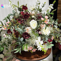 Ensemble d'arrangements floraux artificiels LEDA Bourgogne et Blanc, roses artificielles pour centre de table de mariage et décoration d'événements complets