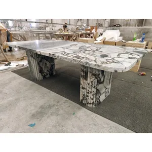 SHIHUI Customized Natural Stone Dining Tables Rectangular Square Breccia Grigio Galaxy Ocean Storm Blue Marble Dining Table